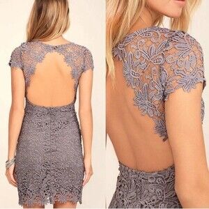 NEW Lulus | Hidden Talent Backless Grey Lace‎ Dress XS